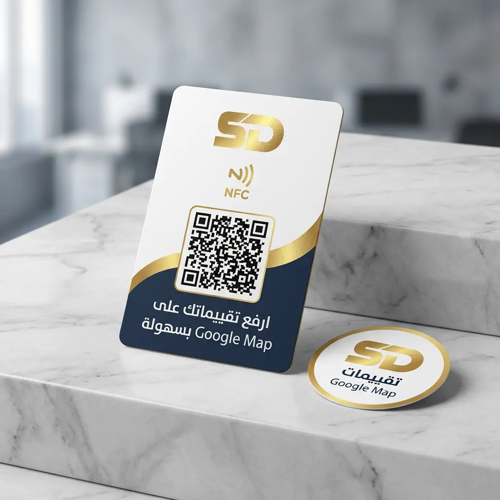 كرت ذكي NFC لتقييمات قوقل ماب google map مع ملصق خاص بعلامتك التجارية